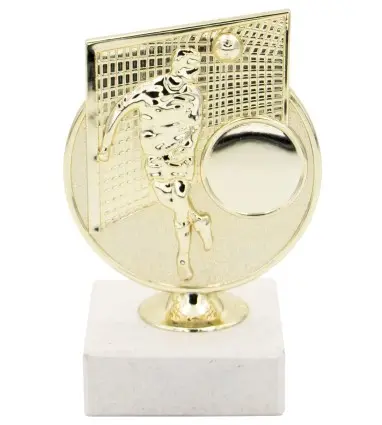 Trofeo Económico Dorado de futbol con portería y jugador para poner disco de medallas de 11 cm de Altura