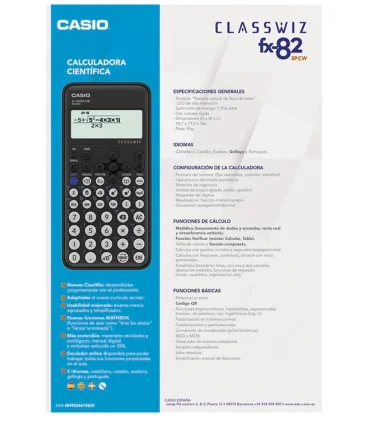 Calculadora casio fx-82sp cw iberia classwiz cientifica + 300 funciones 9 memorias con tapa.