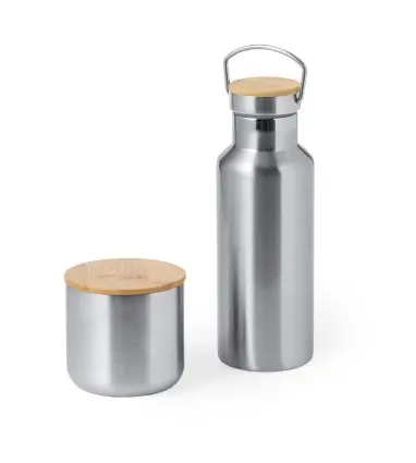 SET DEBRIS de Bidón Térmico de 500 ml y Vaso Térmico 300 ml de Acero Inoxidable y Bambú