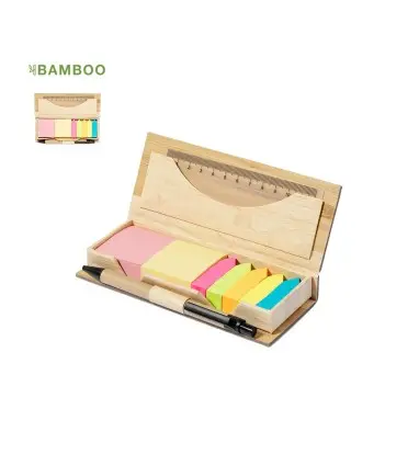 SET OFICINA MIKONEN de Bambú con notas, regla y boligrafo