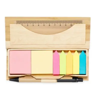 SET OFICINA MIKONEN de Bambú con notas, regla y boligrafo
