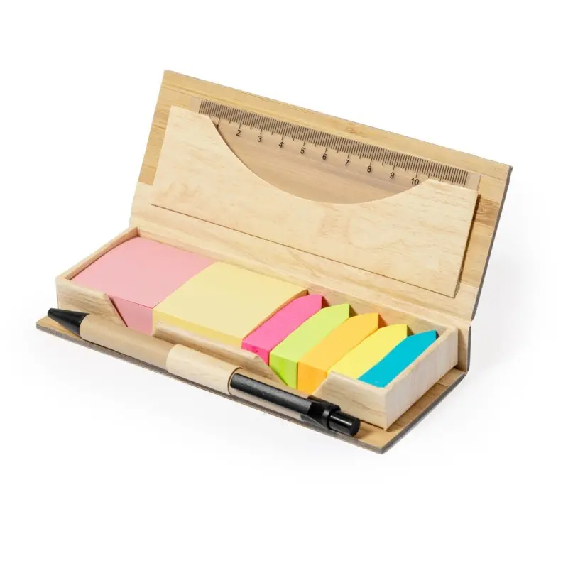 SET OFICINA MIKONEN de Bambú con notas, regla y boligrafo