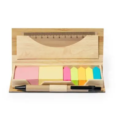 SET OFICINA MIKONEN de Bambú con notas, regla y boligrafo