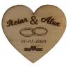 Imán de madera artesanal con dibujo y nombre personalizado para empresas, bodas o eventos con forma de Corazón