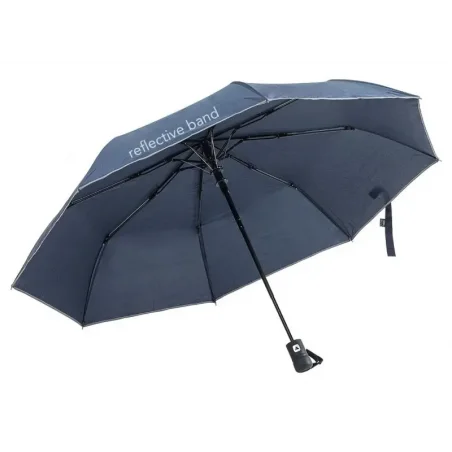 PARAGUAS plegable NEREUS de RPET con banda reflectante y sistema antiviento