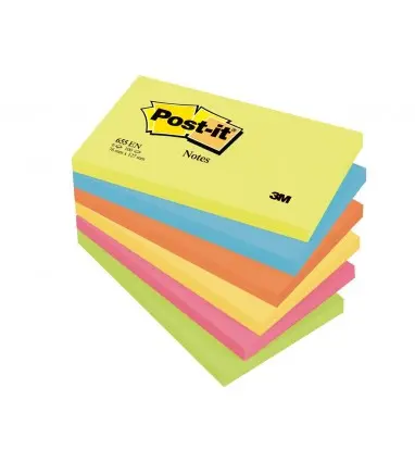 Bloc de notas adhesivas quita y pon post-it 76x127 mm neon pack de 6 blocs surtido