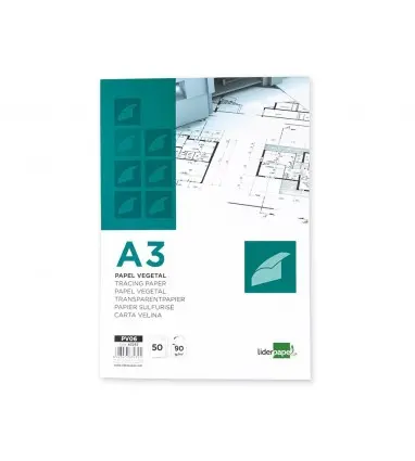 Bloc papel vegetal liderpapel encolado 297x420mm 50 hojas 90 g/m2