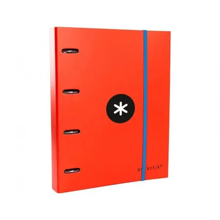 Carpeta con recambio antartik a4 cuadro 5mm forrada 4 anillas 40mm redondas con solapa color rojo
