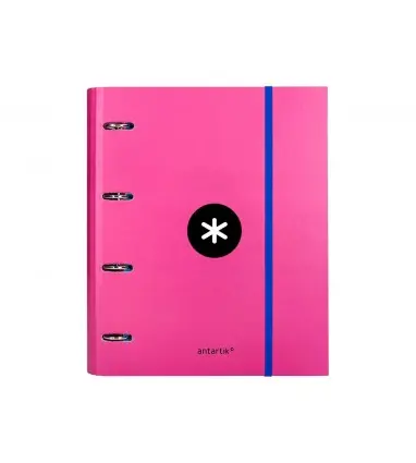 Carpeta con recambio antartik a4 cuadro 5mm forrada 4 anillas 40mm redondas con solapa color rosa