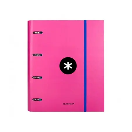 Carpeta con recambio antartik a4 cuadro 5mm forrada 4 anillas 40mm redondas con solapa color rosa