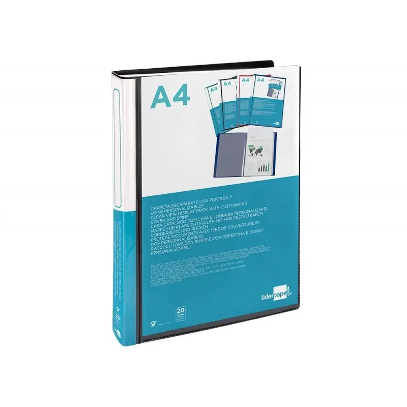 Carpeta liderpapel personaliza 37715 20 fundas canguro polipropileno din a4 negra portada y lomo personalizable