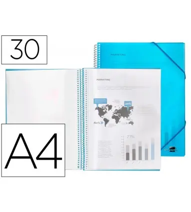 Carpeta liderpapel escaparate con espiral 30 fundas polipropileno din a4 azul