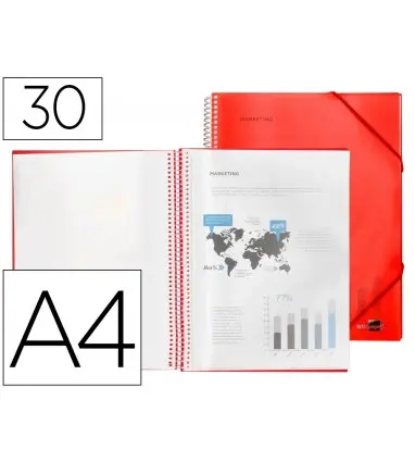 Carpeta liderpapel escaparate con espiral 30 fundas polipropileno din a4 rojo