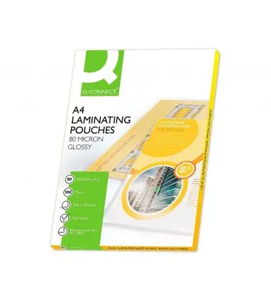 Bolsa de plastificar q-connect 303 x 216 mm 80 mc din a4 caja de 100 unidades