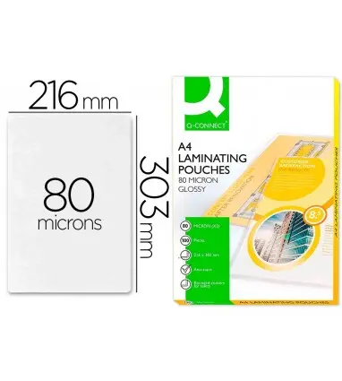 Bolsa de plastificar q-connect 303 x 216 mm 80 mc din a4 caja de 100 unidades
