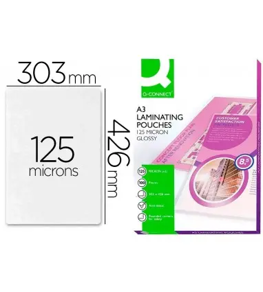 Bolsa de plastificar q-connect 303 x 426 mm 125 mc din a3 caja de 100 unidades