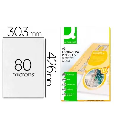 Bolsa de plastificar q-connect 303 x 426 mm 80 mc din a3 caja de 100 unidades