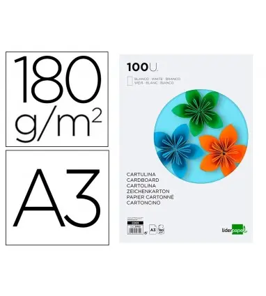 Cartulina liderpapel a3 180g/m2 blanco paquete de 100 hojas