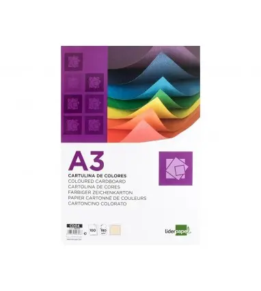 Cartulina liderpapel a3 180g/m2 crema paquete de 100 hojas