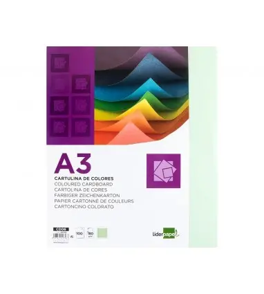 Cartulina liderpapel a3 180g/m2 verde paquete de 100 hojas