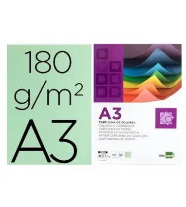 Cartulina liderpapel a3 180g/m2 verde paquete de 100 hojas