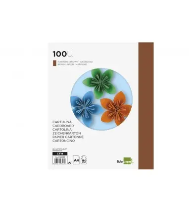 Cartulina liderpapel a4 180g/m2 marron paquete de 100 hojas