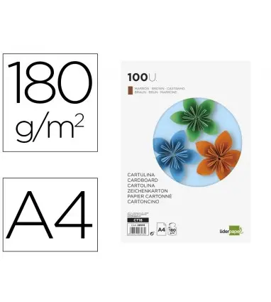 Cartulina liderpapel a4 180g/m2 marron paquete de 100 hojas