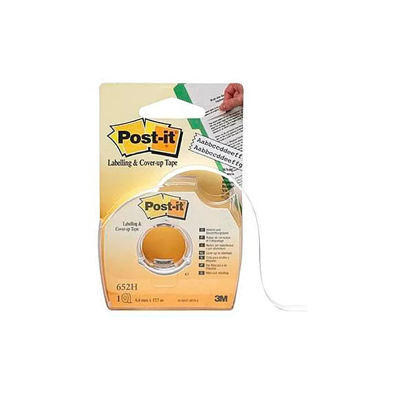 Cinta adhesiva post-it para ocultar y etiquetar 2 lineas 18 mt x 8 mm en portarrollo