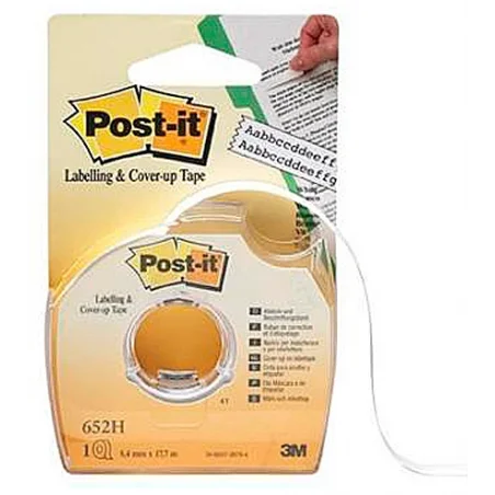 Cinta adhesiva post-it para ocultar y etiquetar 2 lineas 18 mt x 8 mm en portarrollo