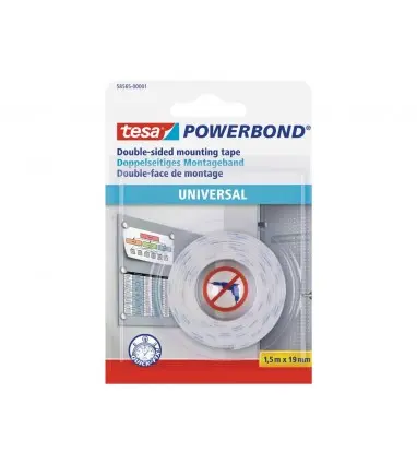 Cinta adhesiva tesa doble cara powerbond universal uso interior 1,5 m x 19 mm