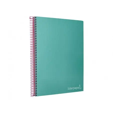 Cuaderno espiral liderpapel a4 micro jolly tapa forrada 140h 75 gr cuadro 5mm 5 bandas4 taladros color turquesa