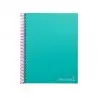 Cuaderno espiral liderpapel a4 micro jolly tapa forrada 140h 75 gr cuadro 5mm 5 bandas4 taladros color turquesa