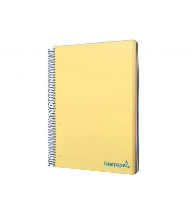 Cuaderno espiral liderpapel a4 micro wonder tapa plastico 120h 90 gr cuadro 5 mm 5 banda4 taladros color amarillo