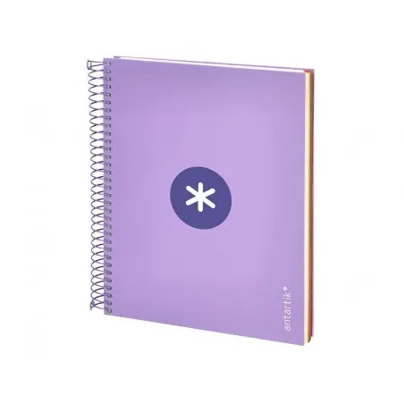Cuaderno espiral a5 micro antartik tapa forrada120h 90 gr cuadro 5mm 5 banda 6 taladros color lavanda