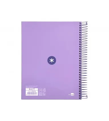 Cuaderno espiral a5 micro antartik tapa forrada120h 90 gr cuadro 5mm 5 banda 6 taladros color lavanda