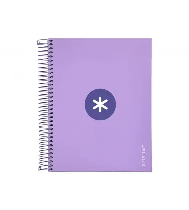 Cuaderno espiral a5 micro antartik tapa forrada120h 90 gr cuadro 5mm 5 banda 6 taladros color lavanda