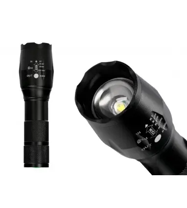 Linterna q-connect telescopica aluminio 5w modo alumbrado alto medio bajo estroboscopio sosapagado 3 pilas aaa