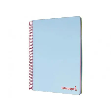 Cuaderno espiral liderpapel a5 micro wonder tapa plastico 120h 90g cuadro 5mm 5 bandas 6 taladros color celeste