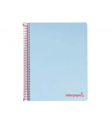 Cuaderno espiral liderpapel a5 micro wonder tapa plastico 120h 90g cuadro 5mm 5 bandas 6 taladros color celeste