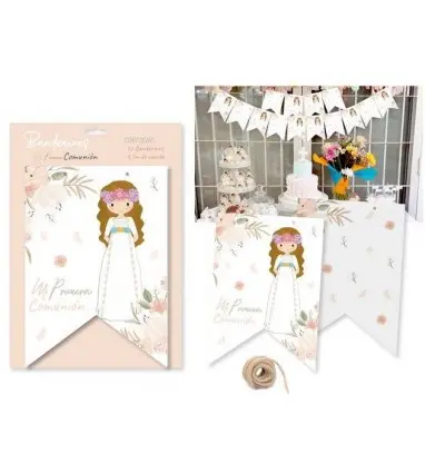 DISPLAY CON 12 BANDERINES PRIMERA COMUNIÓN NIÑA