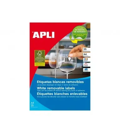 Etiqueta adhesivas apli 10198 tamaño 25,4x10 mm removible para fotocopiadora laser ink-jet caja 25 hojas con
