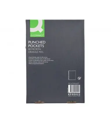 Funda multitaladro q-connect din a4 50 mc cristal caja de 100 unidades