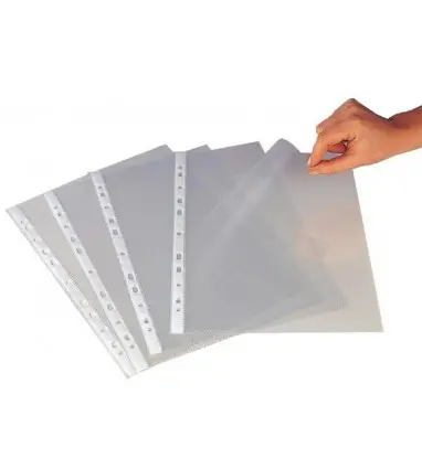 Funda multitaladro q-connect din a4 50 mc cristal caja de 100 unidades