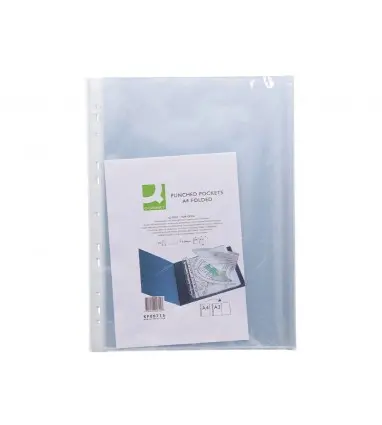 Funda multitaladro q-connect din a4 80 micras cristal bolsa de 25 unidades con apertura superior y lateral izquierda