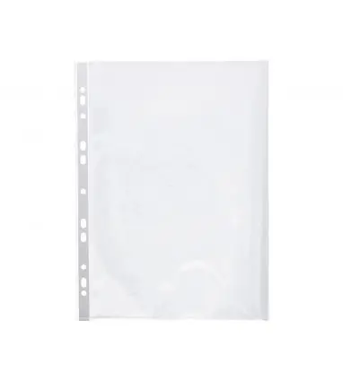 Funda multitaladro q-connect din a4 80 micras cristal bolsa de 25 unidades con apertura superior y lateral izquierda