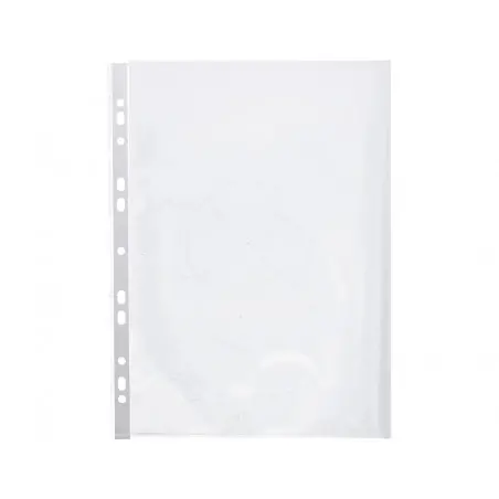 Funda multitaladro q-connect din a4 80 micras cristal bolsa de 25 unidades con apertura superior y lateral izquierda