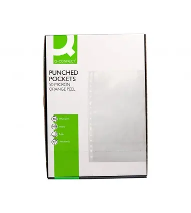 Funda multitaladro q-connect folio 50 mc piel de naranja caja de 100 unidades