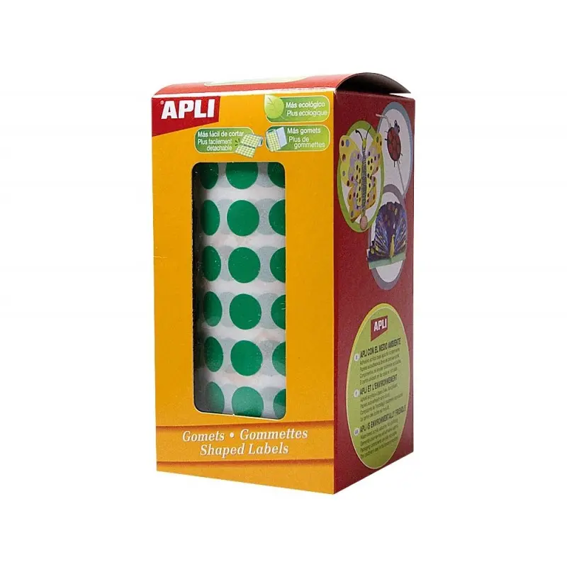 Gomets autoadhesivos circulares 10,5mm verde rollo de 5192 unidades