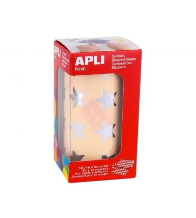 Gomets autoadhesivos estrellas grandes plata en rollo con 1416 unidades