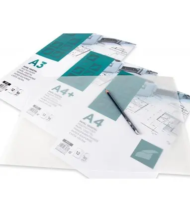 Papel dibujo liderpapel a4 210x297mm 90g/m2 vegetal sobre de 12 hojas